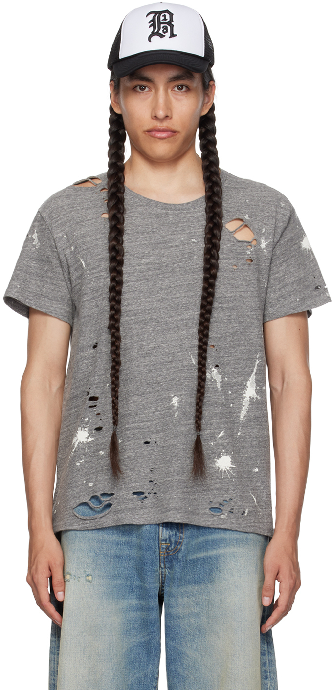 R13: Gray Destroyed T-Shirt | SSENSE Canada