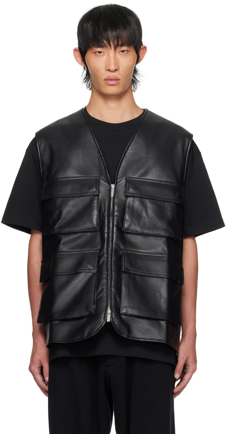 Lownn Black Zip Leather Vest