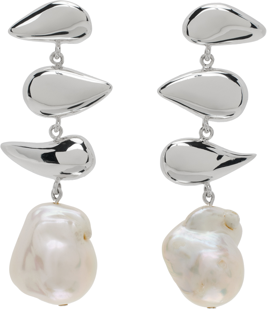 Agmes Silver Flora Earrings In White