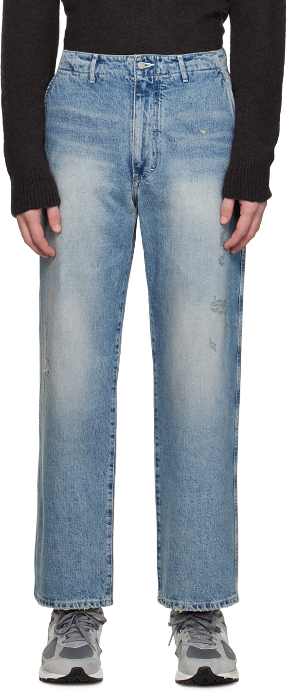 Blue One Washed Wide Jeans by POTTERY on Sale