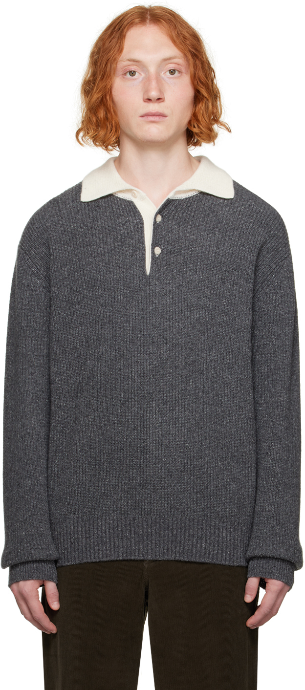 Tom Ford Micro-texture Long-sleeve Silk-merino Wool Polo Shirt, Brown/black, ModeSens