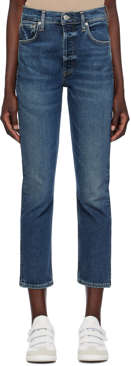 Indigo High-Rise Crop Straight Jeans