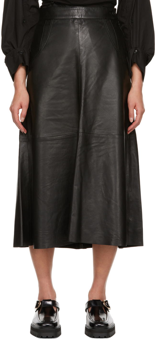 CITIZENS OF HUMANITY BLACK ARIA LEATHER MIDI SKIRT
