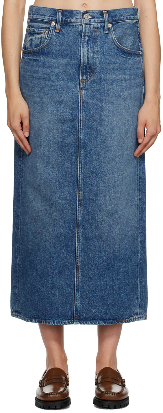 Blue Peri Denim Midi Skirt