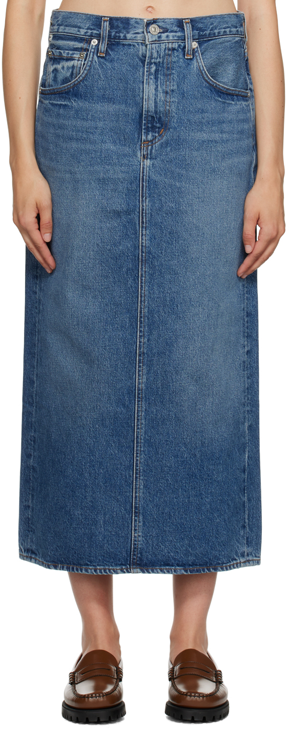 Citizens of Humanity: Blue Peri Denim Midi Skirt | SSENSE