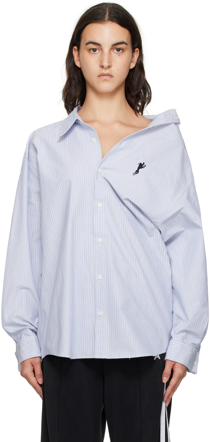 Doublet Blue Half Loose Shirt In Blue/white