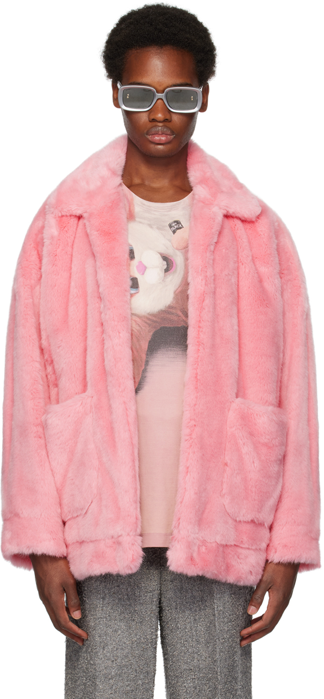 Doublet: Pink Hand-Painted Faux-Fur Jacket | SSENSE