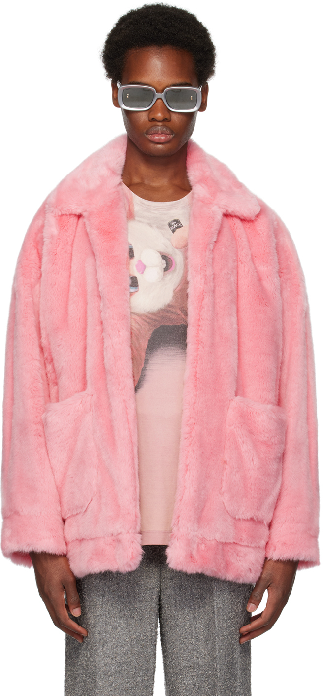 Doublet Pink Hand-Painted Faux-Fur Jacket