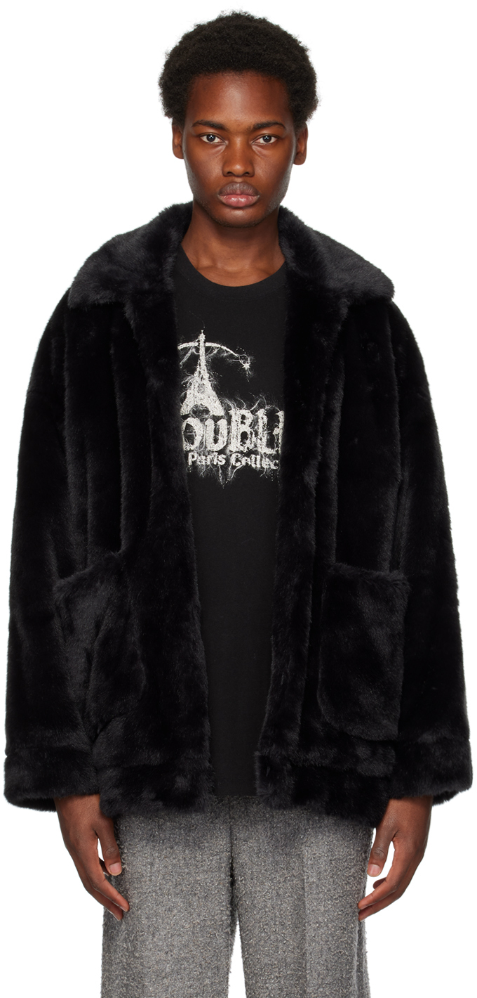 Black Hand-Painted Faux-Fur Jacket by Doublet on Sale