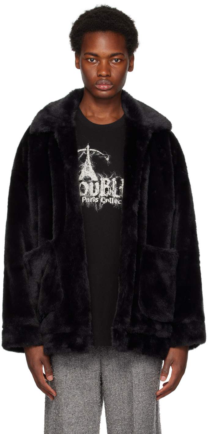 Black Hand-Painted Faux-Fur Jacket