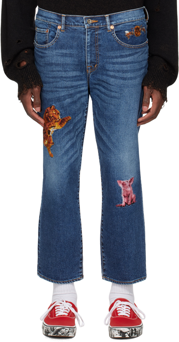 Doublet: Blue Embroidered Jeans | SSENSE