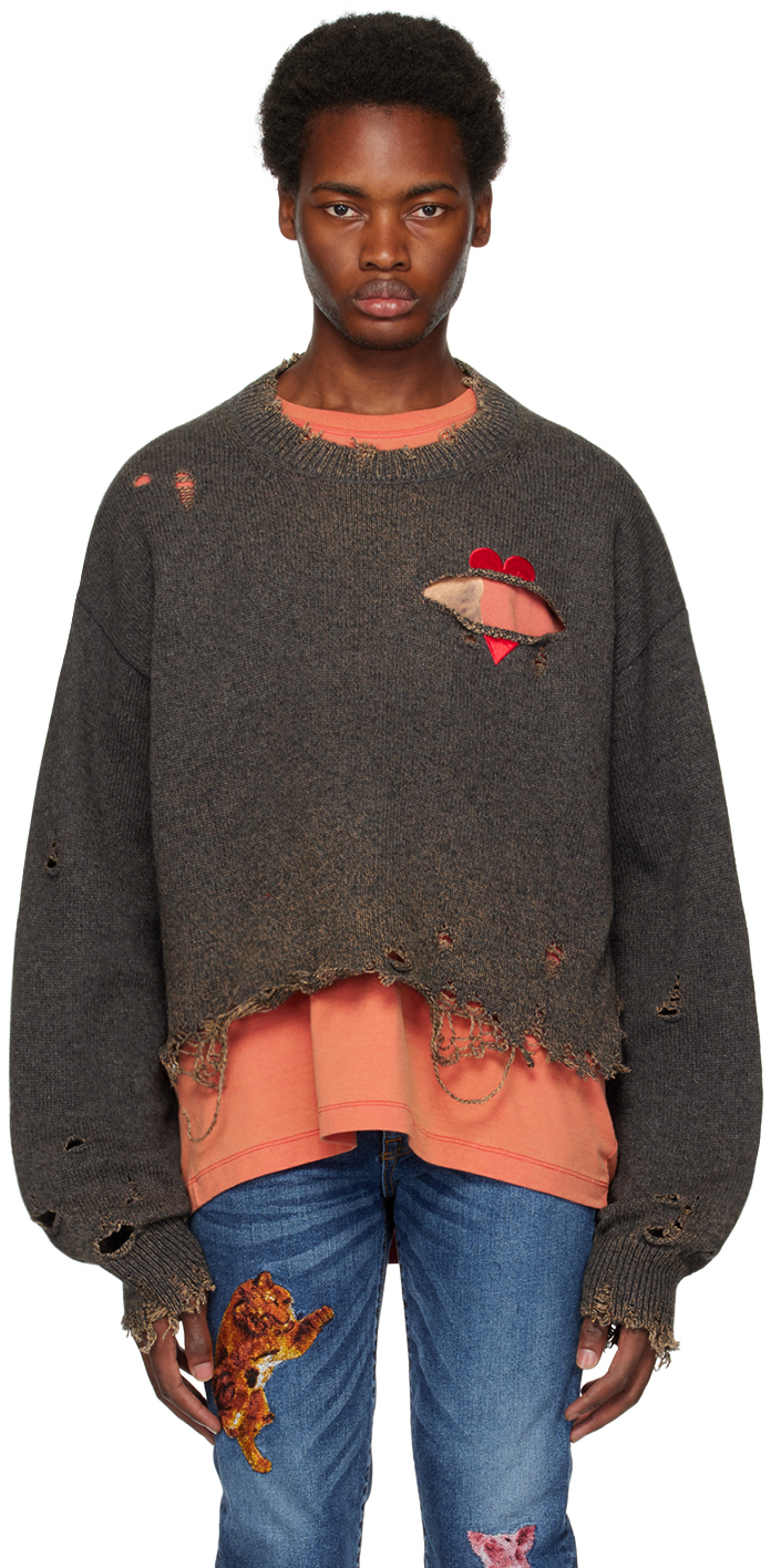 DOUBLET GRAY BROKEN HEART SWEATER