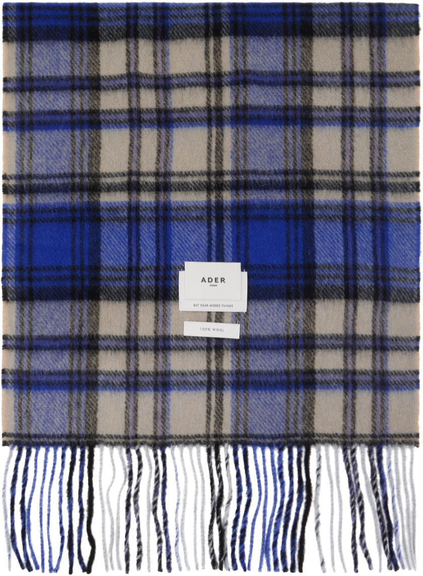 Ader Error Blue & Gray Check Scarf