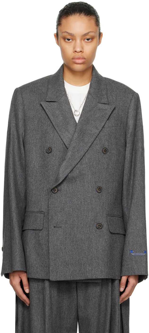 Ader Error Gray Double-breasted Blazer In Charcoal