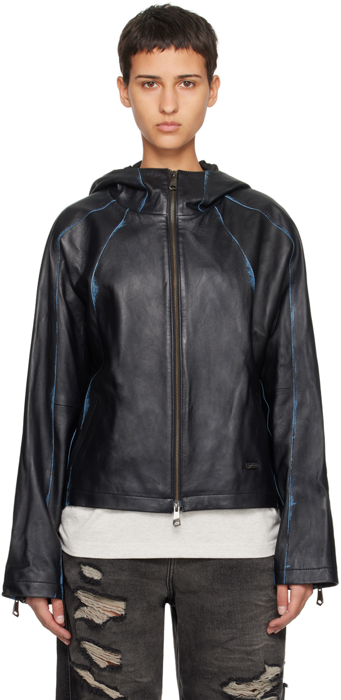 Ader Error Black Burnid Leather Jacket In Noir