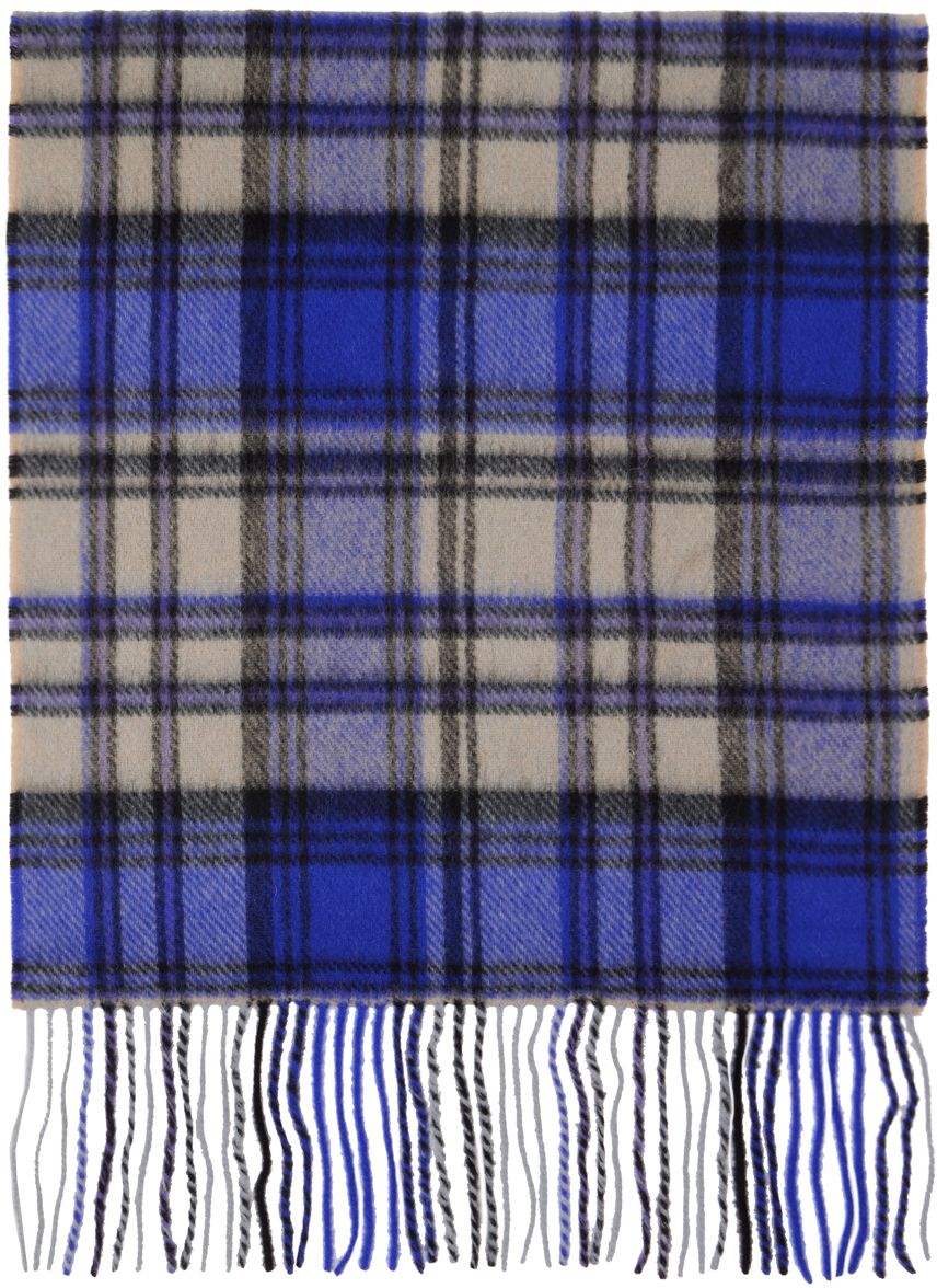 Ader Error Check-pattern Wool Scarf In Blue