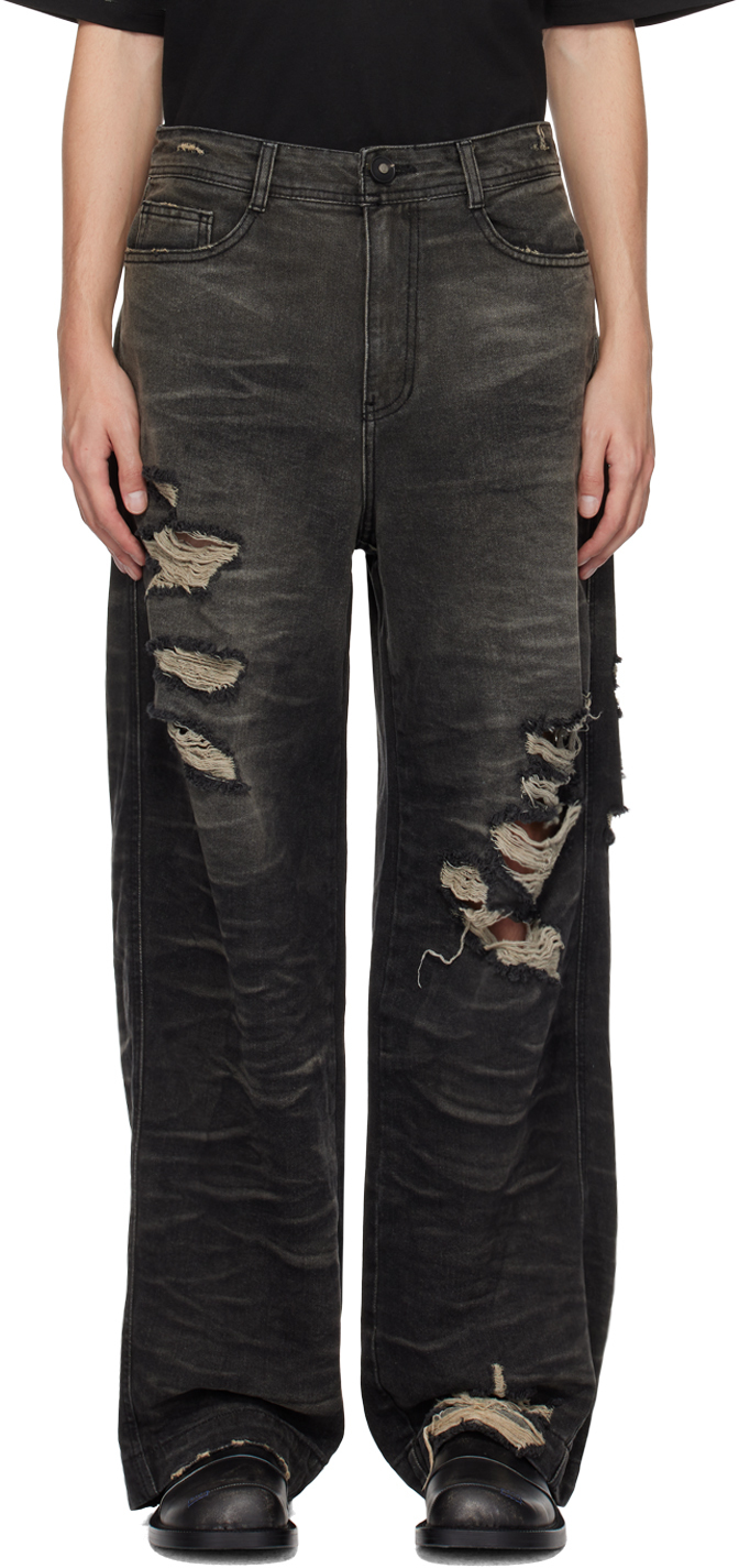 Ader Error Black Distressed Jeans In Noir