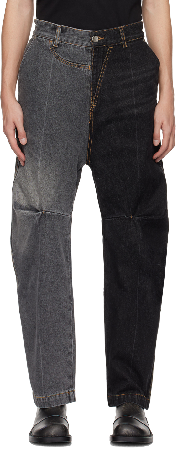 Ader Error Black & Gray Paneled Jeans In Black & Grey
