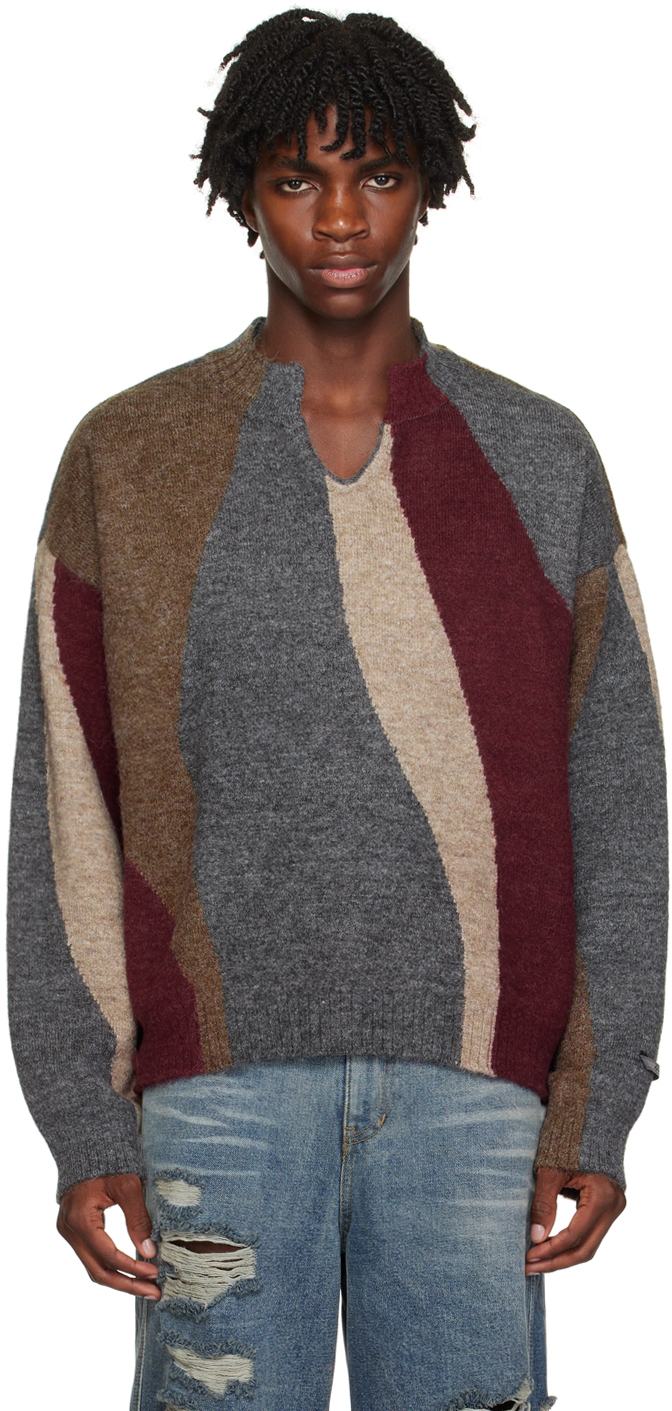 Ader Error Brown Intarsia Sweater