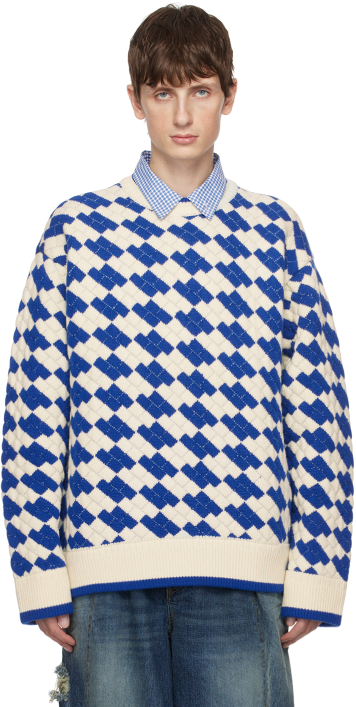 Ader Error White & Blue Tenit Sweater In Blue & White