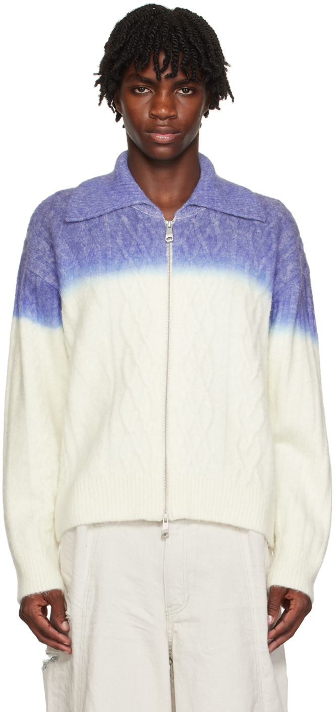 Shop Ader Error Blue & Off-white Gradient Cardigan In Ivory