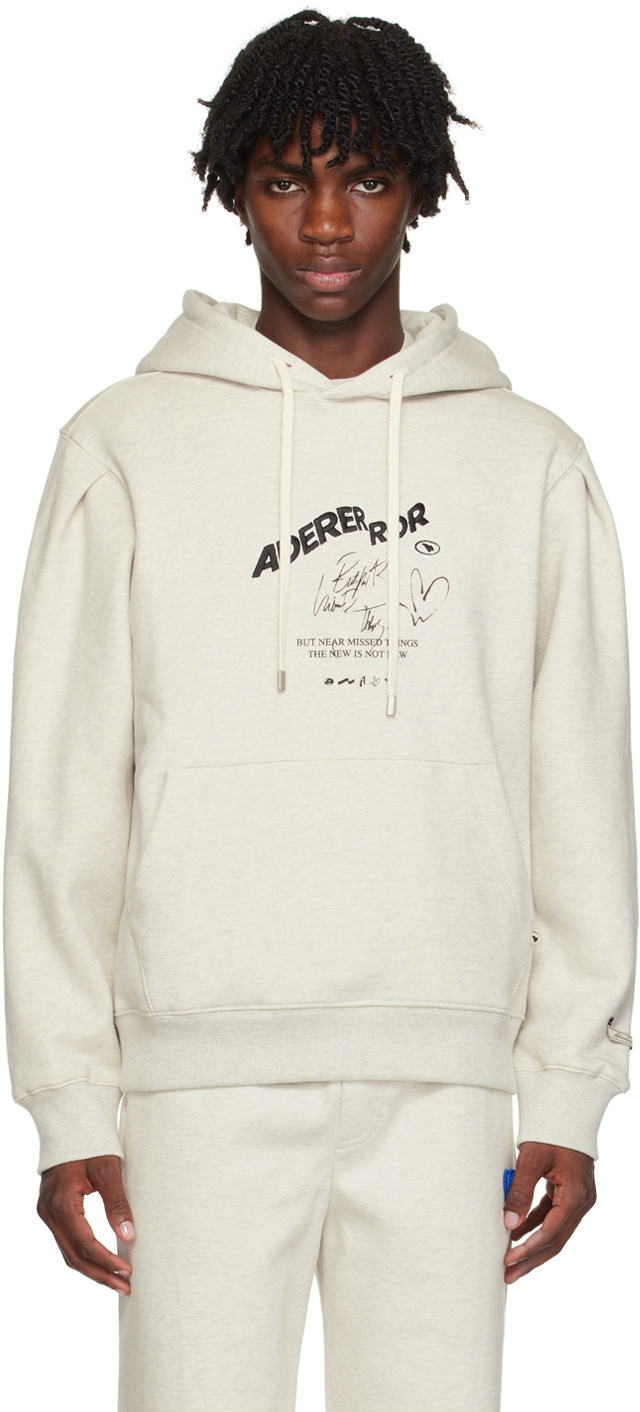 Ader Error Grey Embroidered Hoodie In Oatmeal