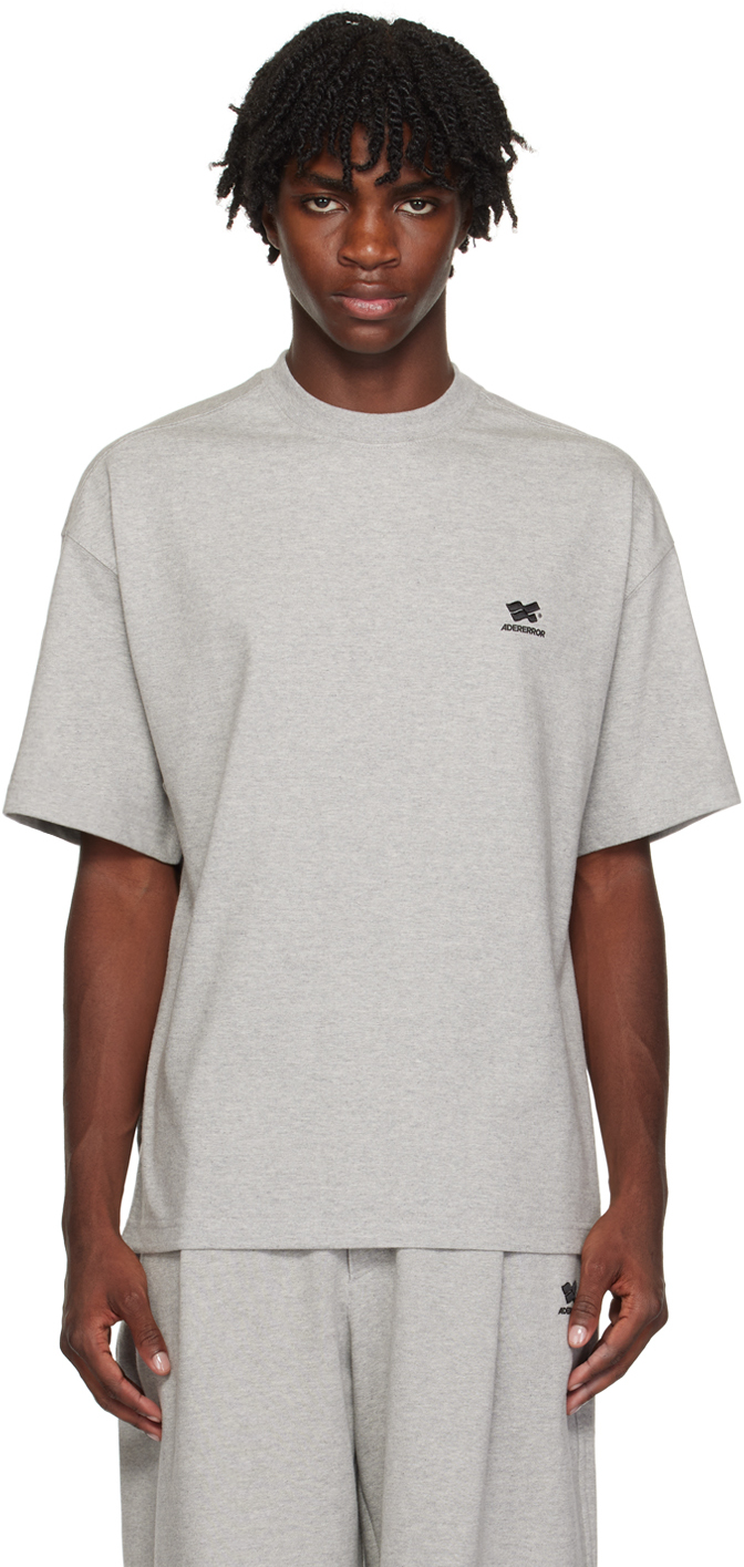Ader Error Gray Embroidered T-shirt In Grey