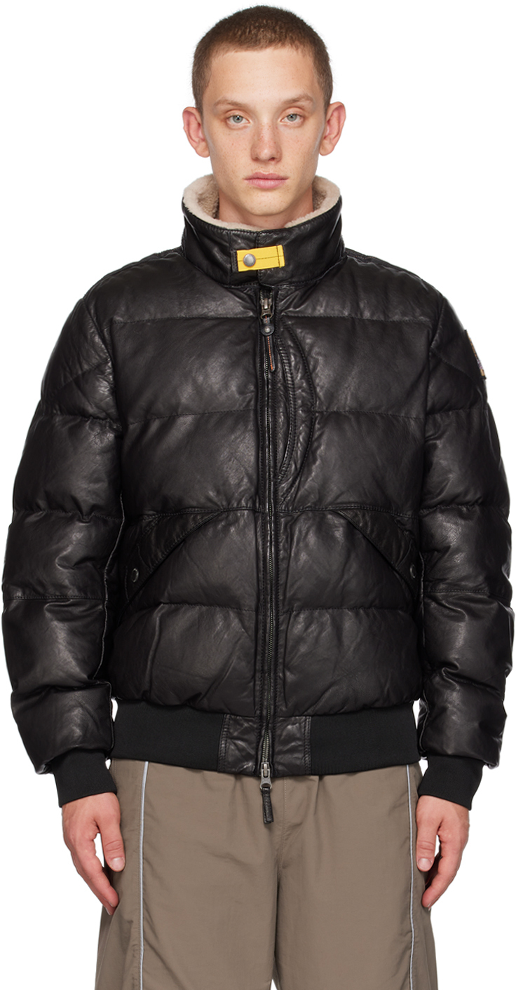 Parajumpers Black Alf Leather Puffer Jacket