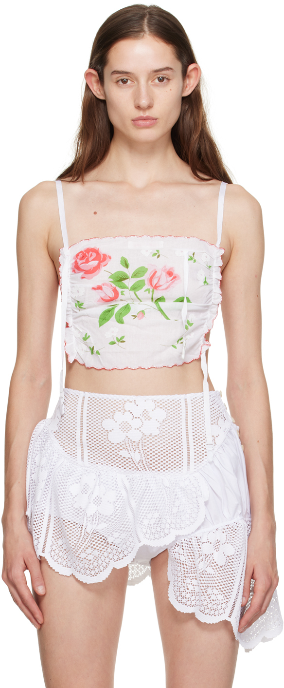 Yuhan Wang White Handkerchief Camisole In Red Rose