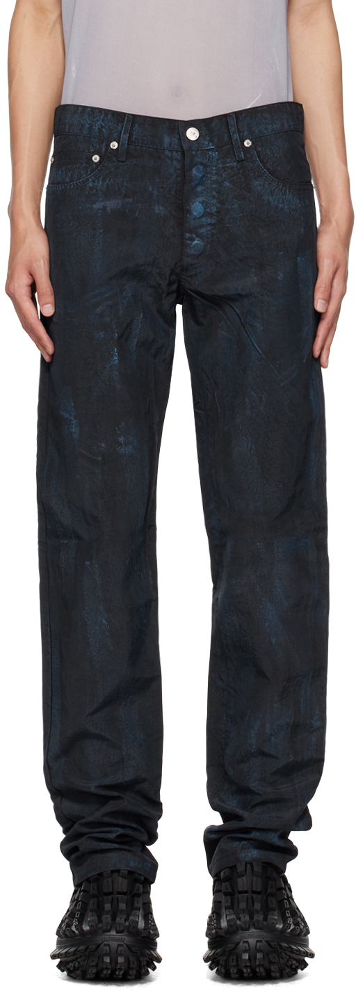 Kanghyuk Ssense Exclusive Black Airbag Trousers In Black/blue Wax