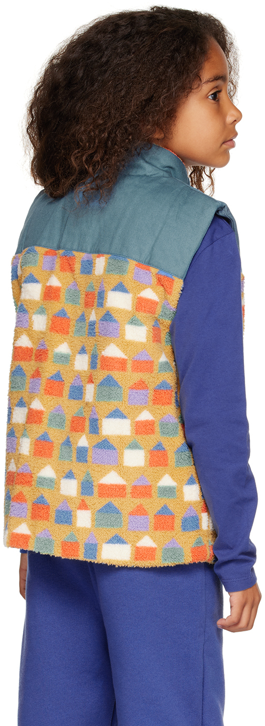 Wander & Wonder Kids Blue & Beige Zip-up Vest In Multi Village