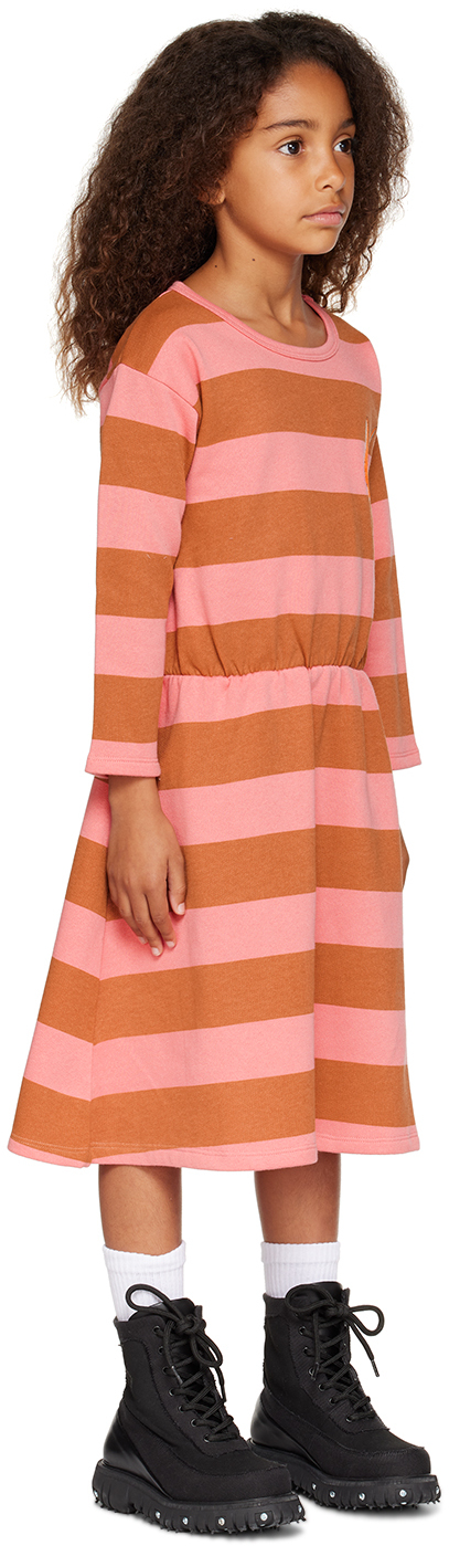 Wander & Wonder Kids Pink & Brown Helmi Dress In Punch Stripe