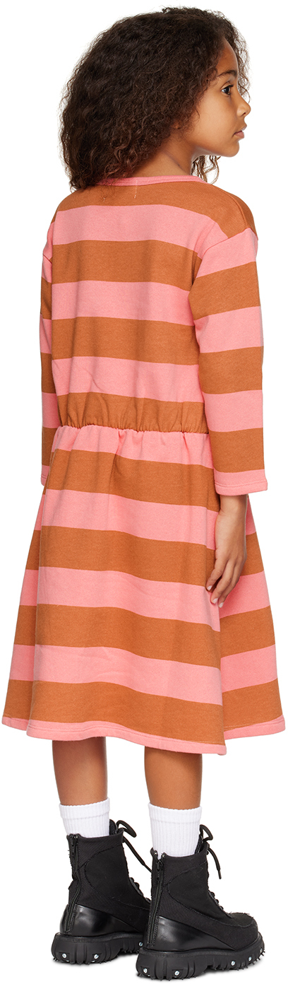 Wander & Wonder Kids Pink & Brown Helmi Dress In Punch Stripe