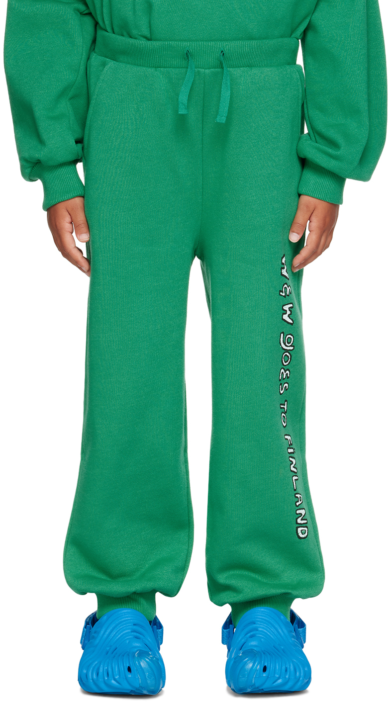 Wander & Wonder Kids Green Printed Sweatpants In Kelly Green Slogan