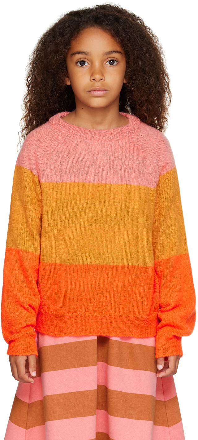 Wander & Wonder Kids Multicolor Striped Sweater In Tangerine Combo