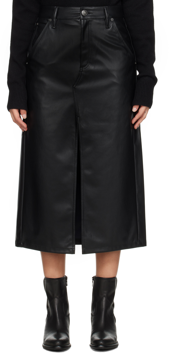 rag & bone Black Sid Faux-Leather Midi Skirt