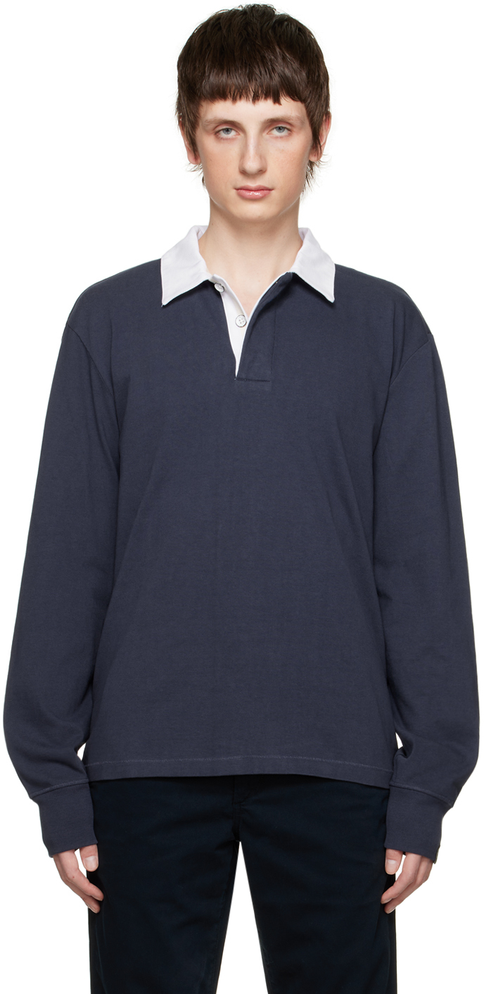 Rag & Bone Garment-dyed Cotton-jersey Polo Shirt In Blue