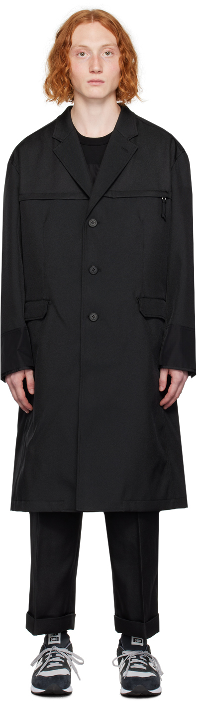 Black Paneled Coat by Comme des Garçons Homme on Sale