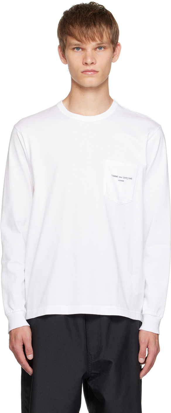 Comme Des Garçons Homme Deux White Printed Long Sleeve T-shirt In 3 White