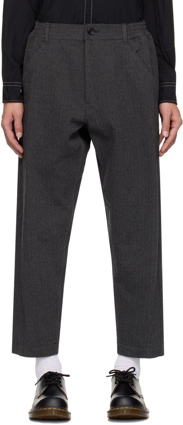 Shop Comme Des Garçons Homme Deux Gray Herringbone Trousers In 1 Black/ Gray