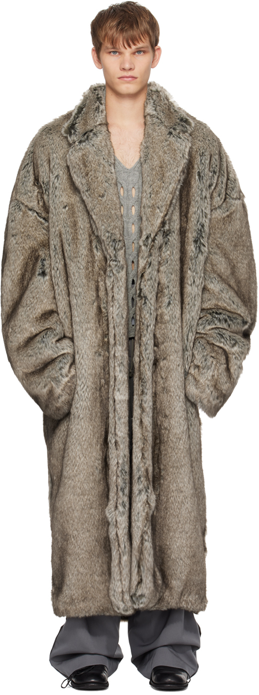 Brown Open Faux-Fur Coat