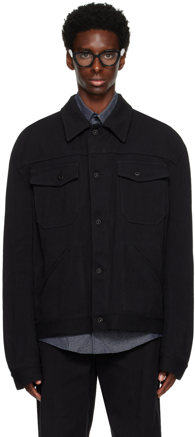 Black Buttoned Trucker Jacket