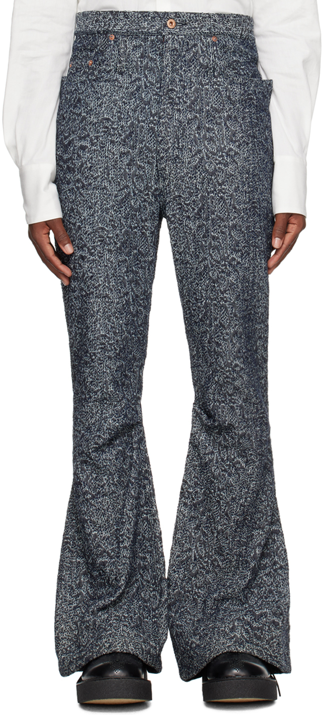 Navy Flared Jeans by KOZABURO on Sale