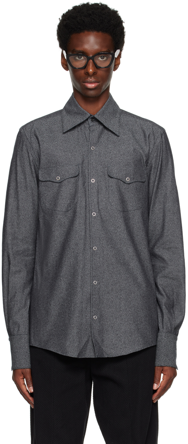 Navy Slim-Fit Shirt by KOZABURO on Sale