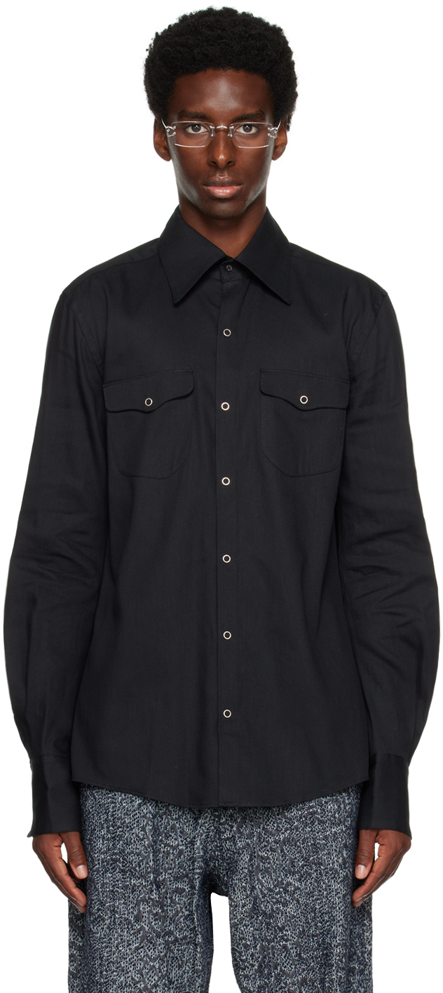 Black Slim-Fit Shirt by KOZABURO on Sale