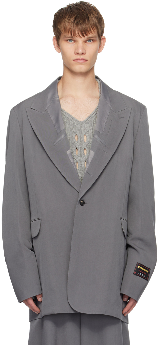 SOSHIOTSUKI: Gray Inside Lapel Blazer | SSENSE Canada