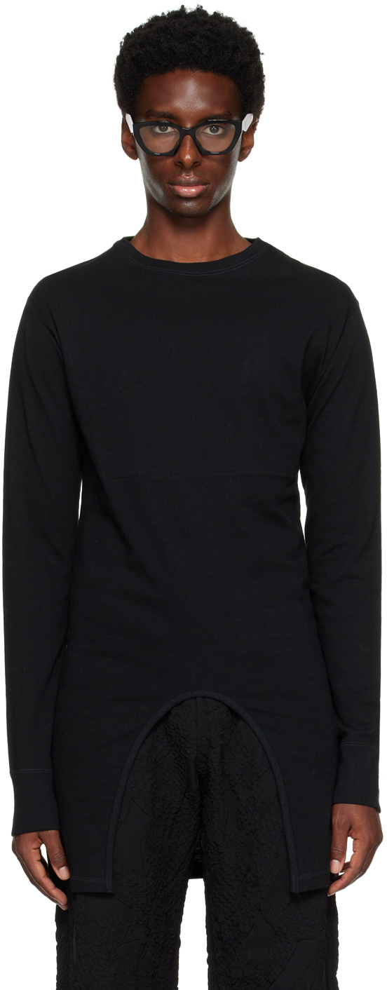 Black Henry Long Sleeve T-Shirt by KOZABURO on Sale