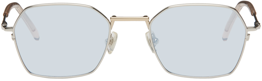 Bonnie Clyde Silver Tempo Sunglasses In Mixed Alloy/tian Blu