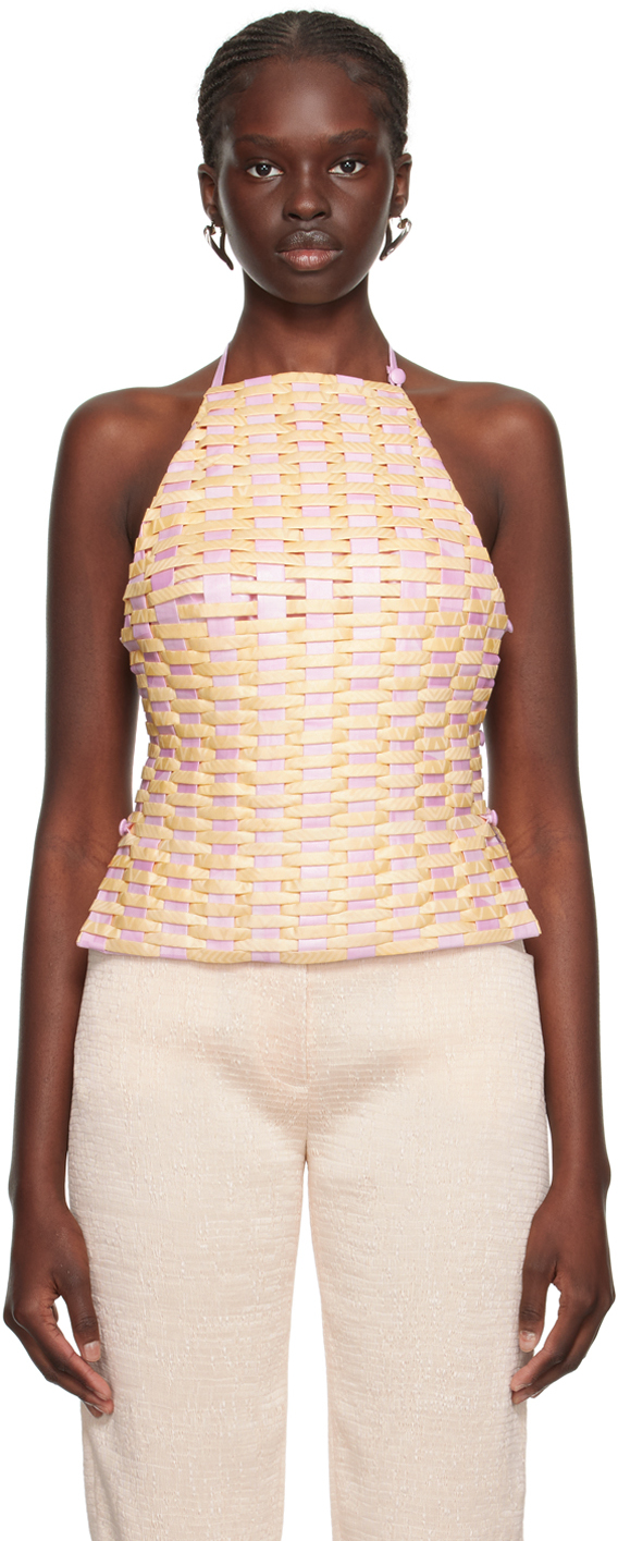 SUPER YAYA Pink & Yellow 'A Top Weave' Tank Top | Smart Closet