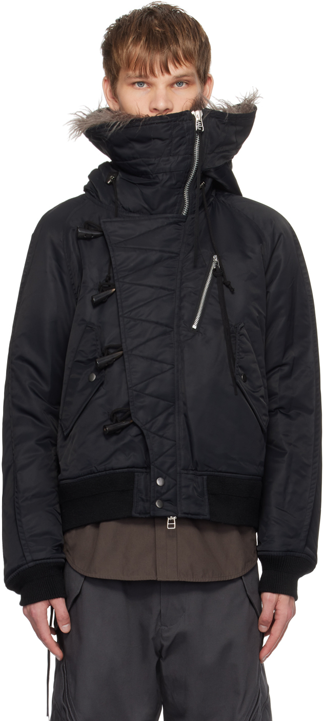 Nvrfrgt Black Curved Zip Bomber Jacket | ModeSens